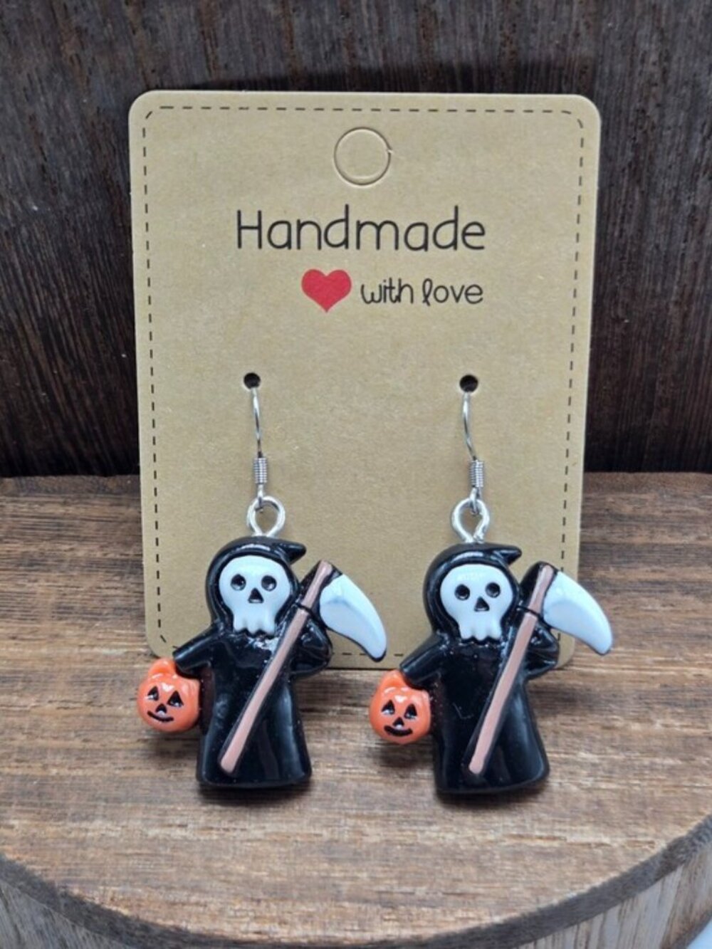 NWT Grim Reaper Earrings Pierced Acrylic Halloween Spooky Dangle Drop Handmade